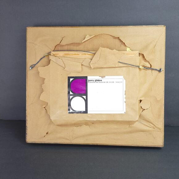 Vintage Framed Enamel on Copper Art Painting Child Flying Red Balloon 14.5x12.5" - Picture 9 of 11